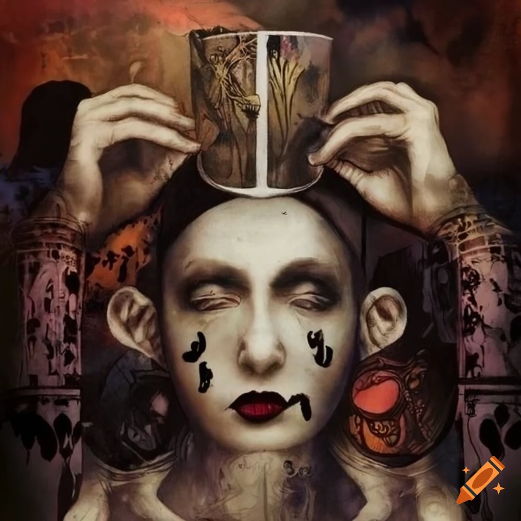 Gothic art depicting the ace of cups tarot in dave mckean's collage