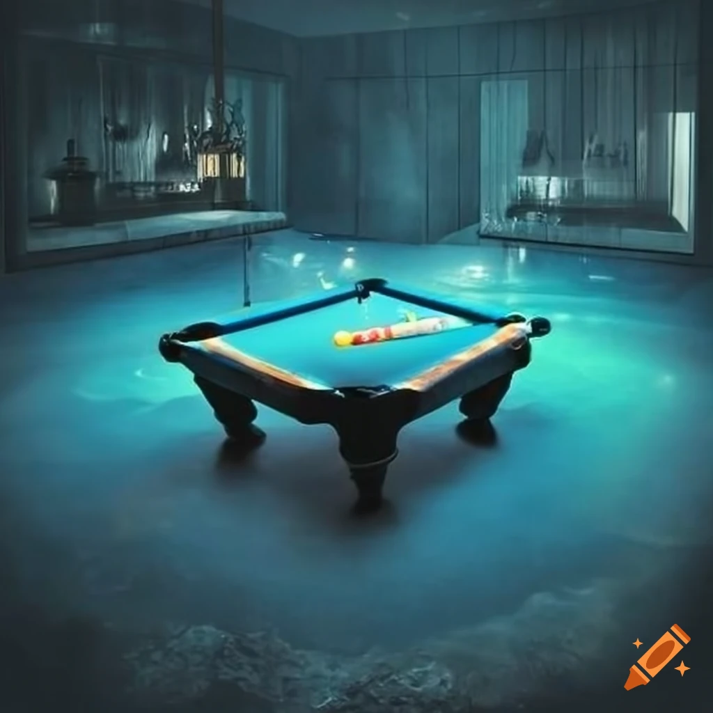 Pool table underwater in a bar on Craiyon