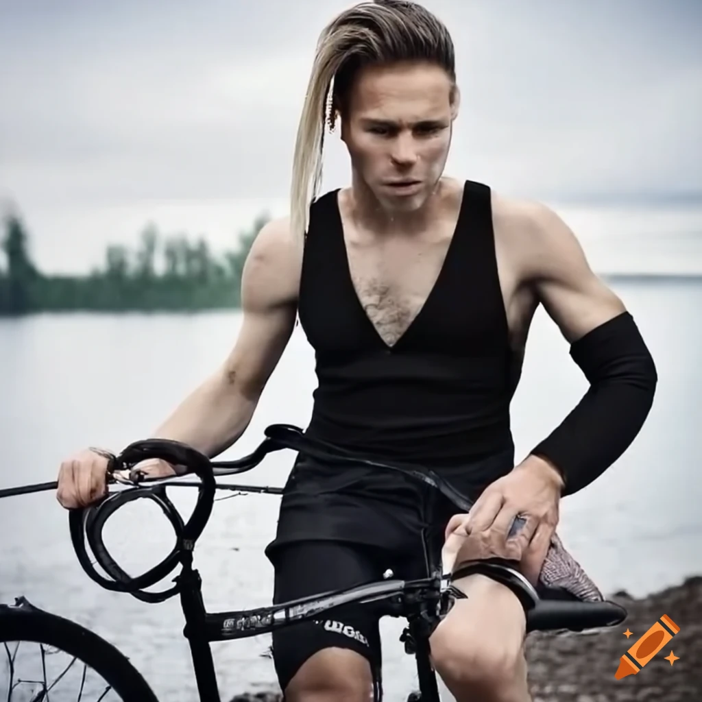 Finnish man named Pekka riding bike in winter with ponytail