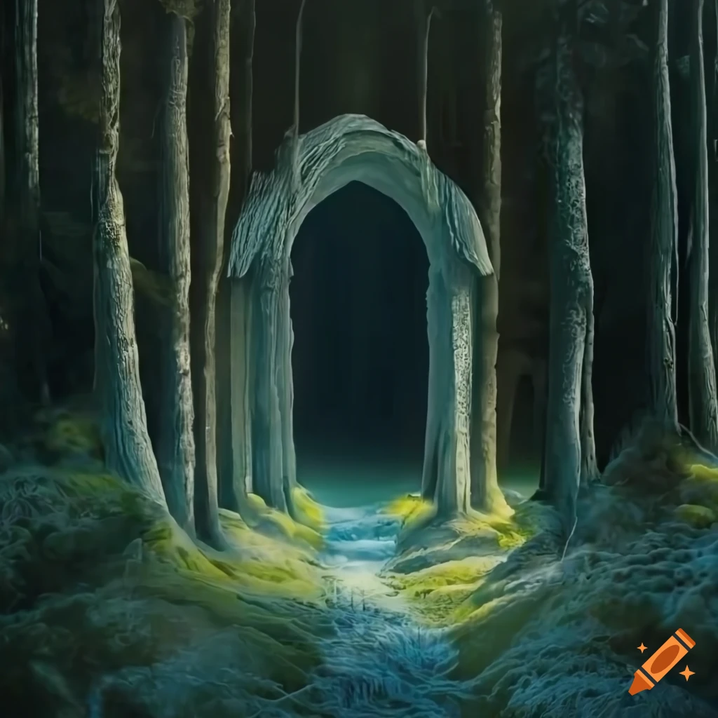 Hidden island portal with frosted trees and stunning lighting on Craiyon
