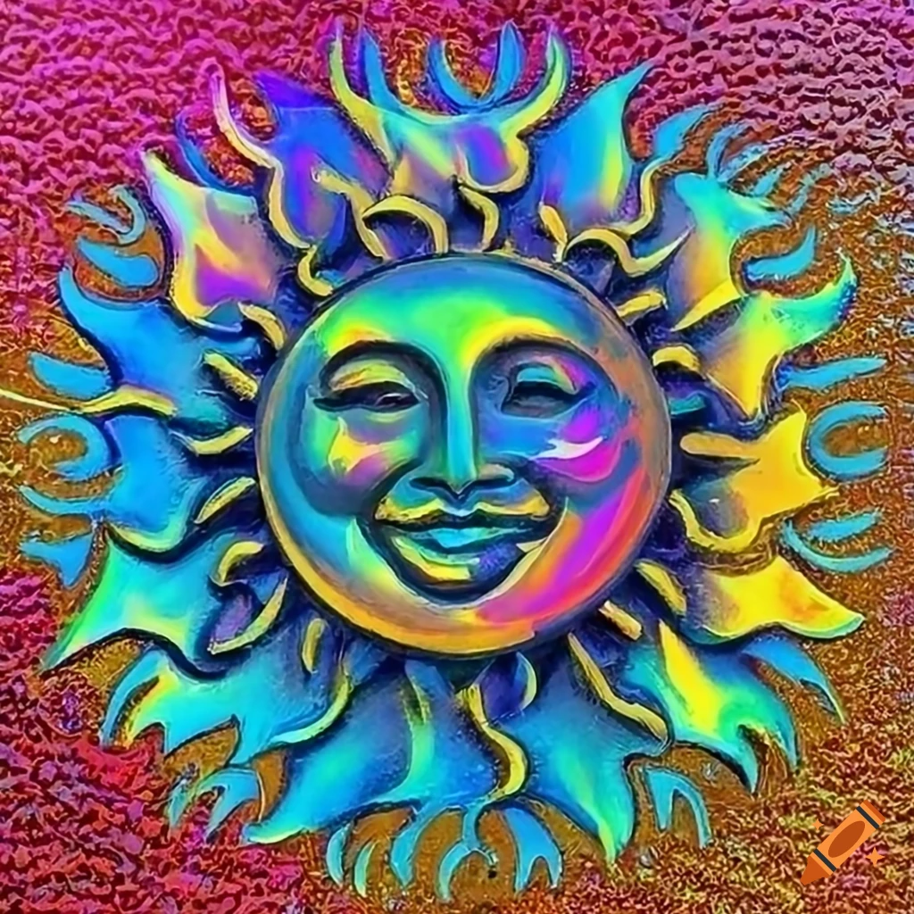Smiling sun in iridescent pop art style