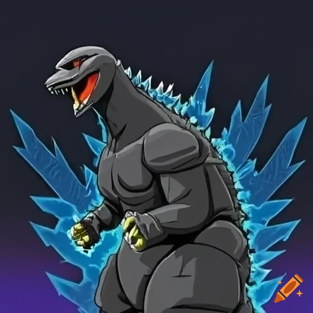 Powerful Godzilla as a Dragonball Z character made of Zircon