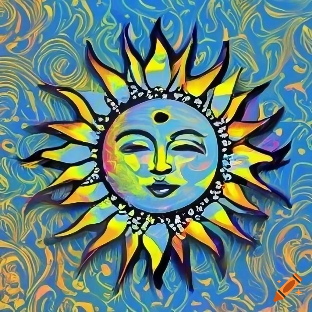 Smiling sun with iridescent pop art