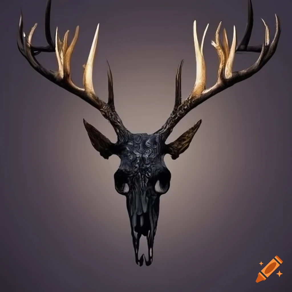 Mystical black deer skull with golden antlers