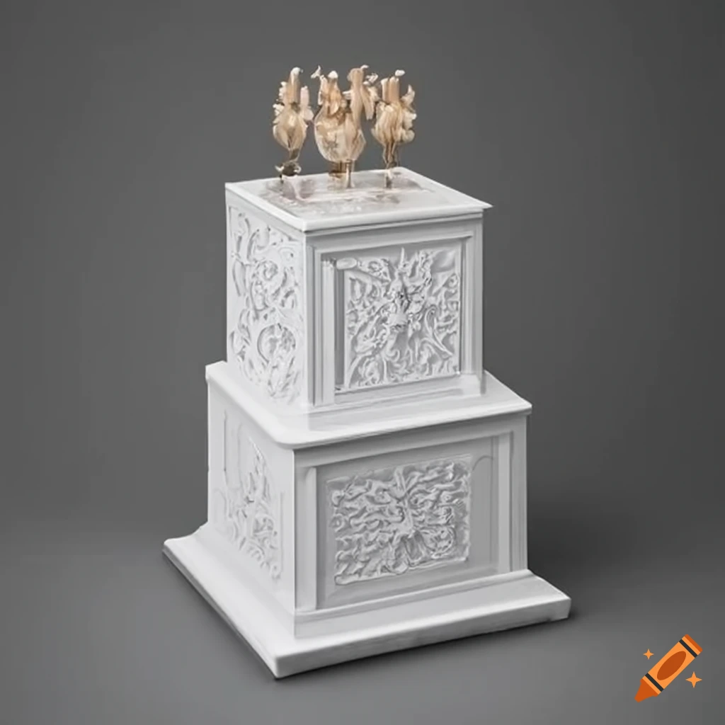 White buffet stands with square ornaments for decoration