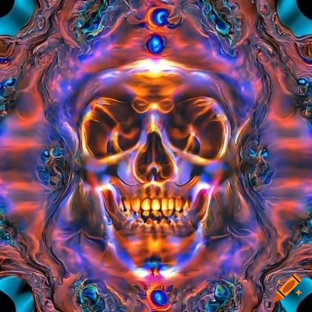Orange plasma skull optical illusion in 4k resolution