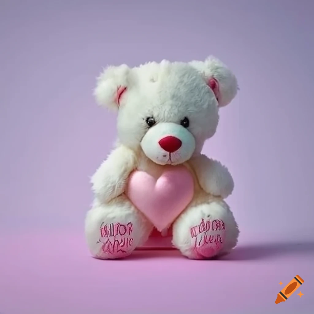 Adorable white teddy bear with a heart in pastel colors