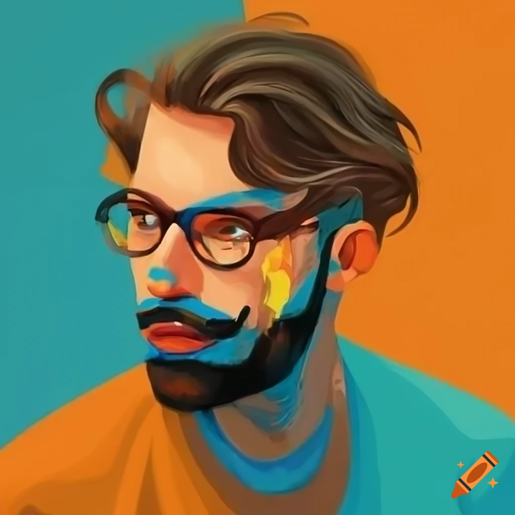Colorful abstract portrait of a 26-year-old man with geometric shapes ...