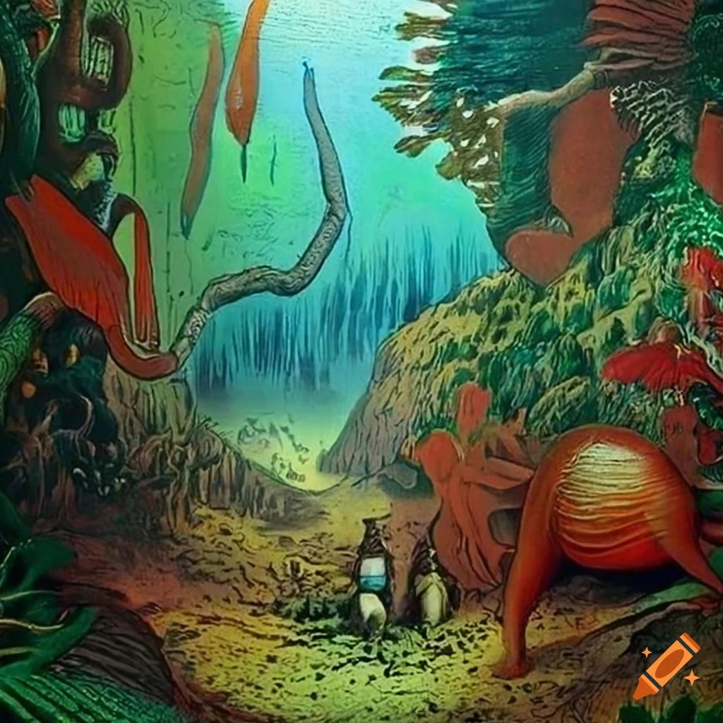 Wide angle panorama of a jungle landscape with fantasy creatures by ...