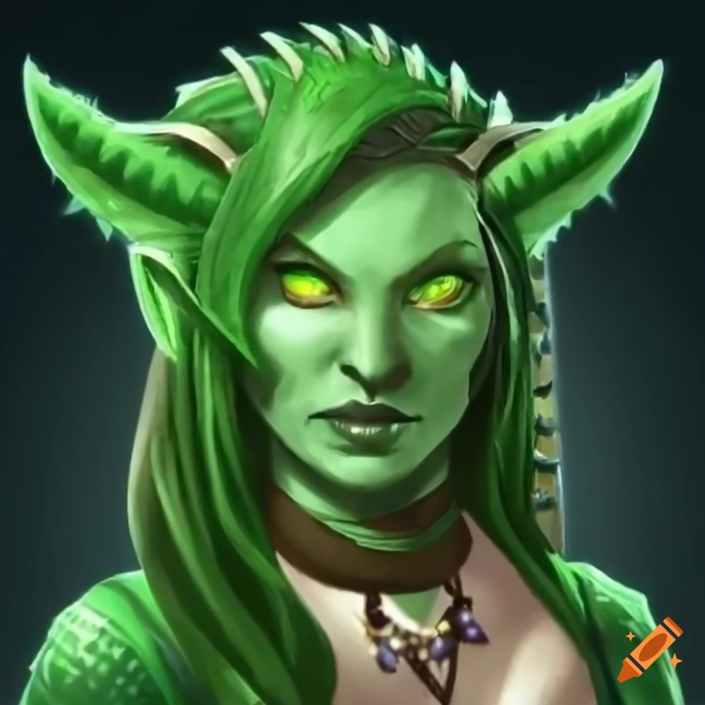 Female Emerald Gem Dragonborn Druid with staff and shield