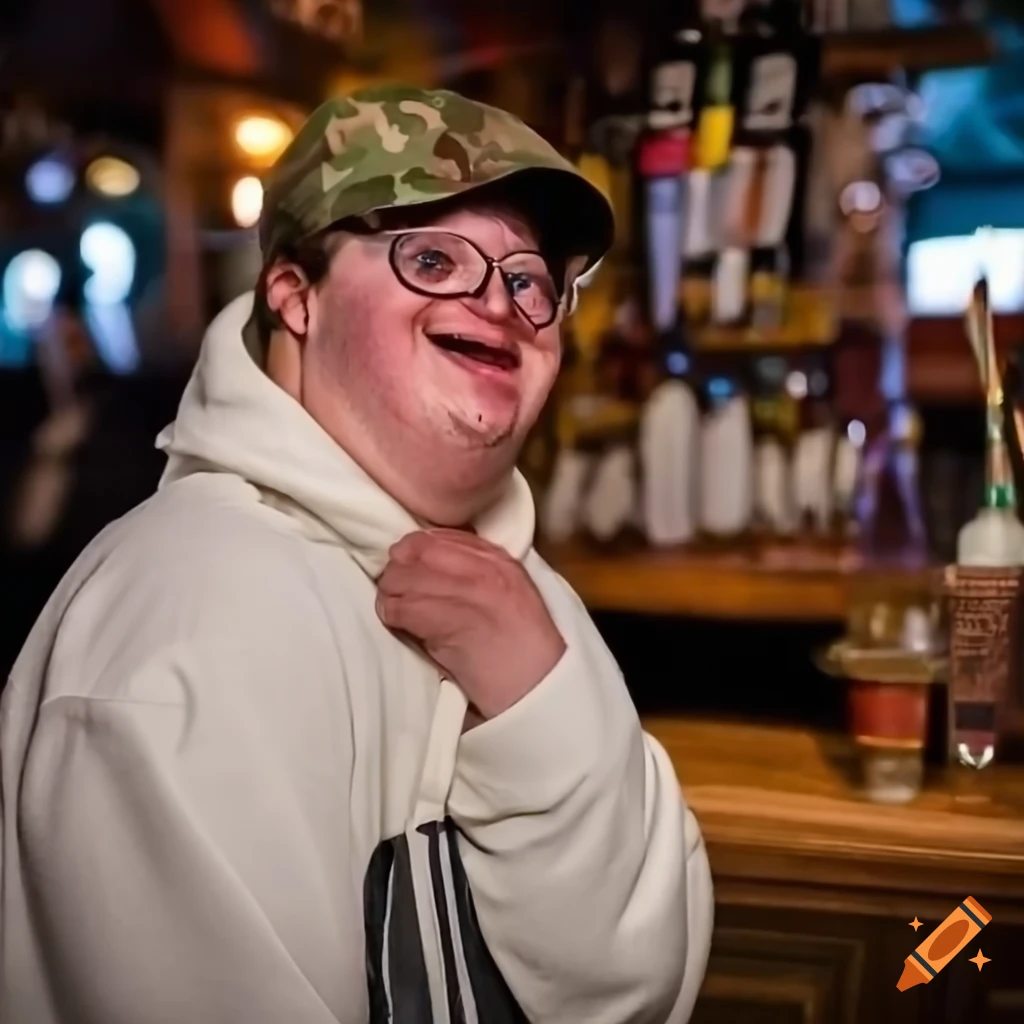 Smiling man with Down syndrome wearing spectacles at a pub