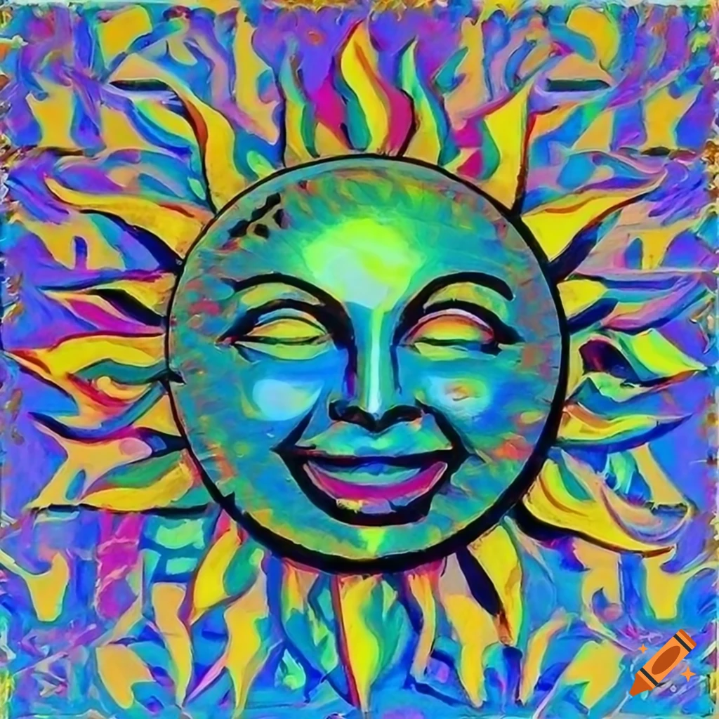 Smiling sun in classical pop art style on Craiyon