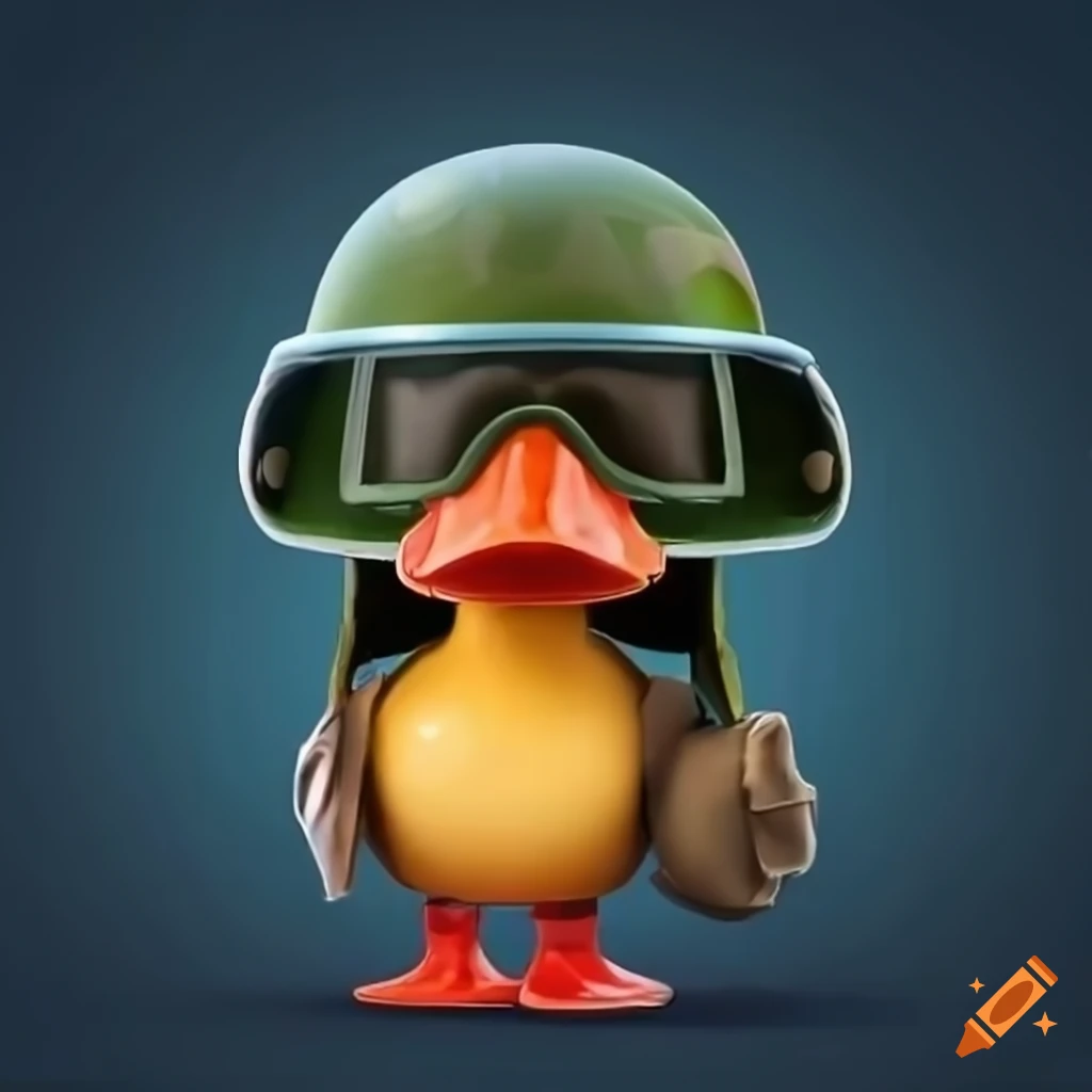 Duck with army helmet in the style of Into the Spider-Verse