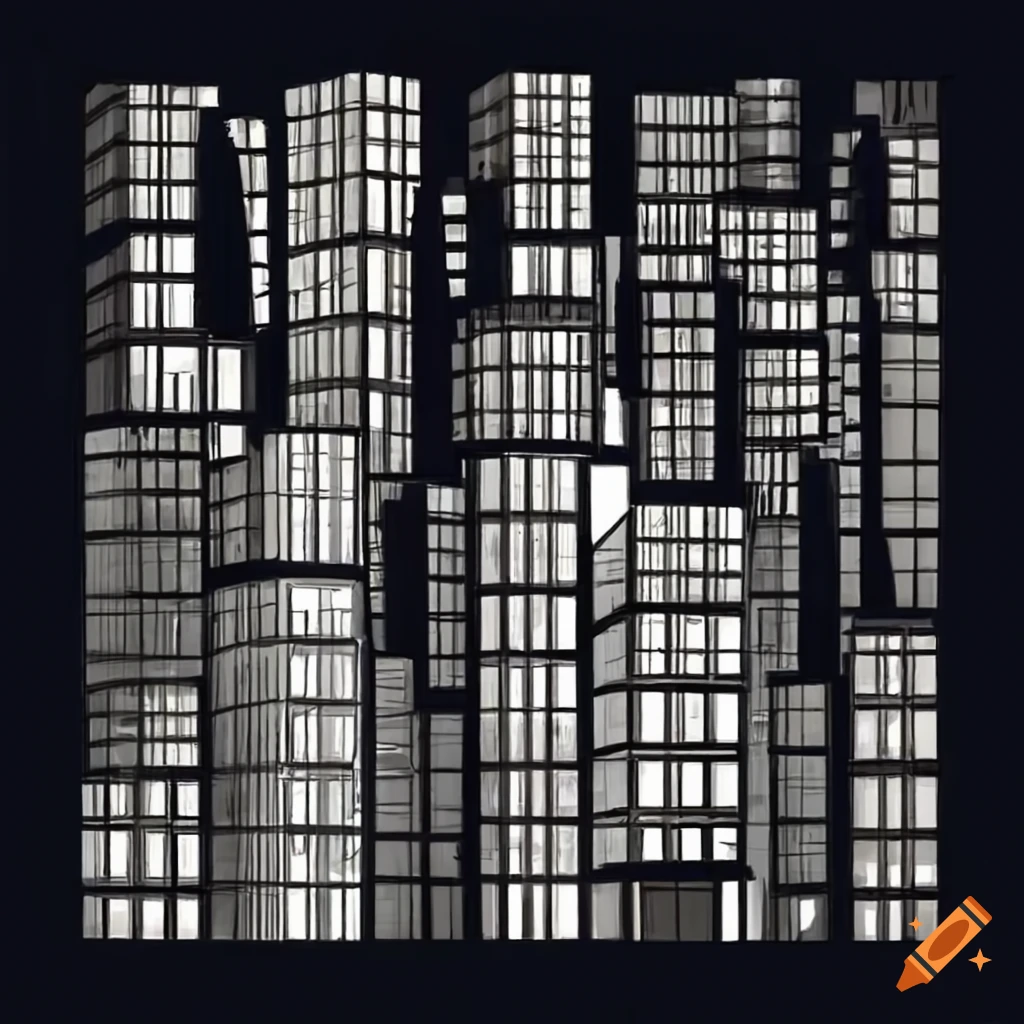 Bauhaus-style metropolis skyline with a kafkaesque touch