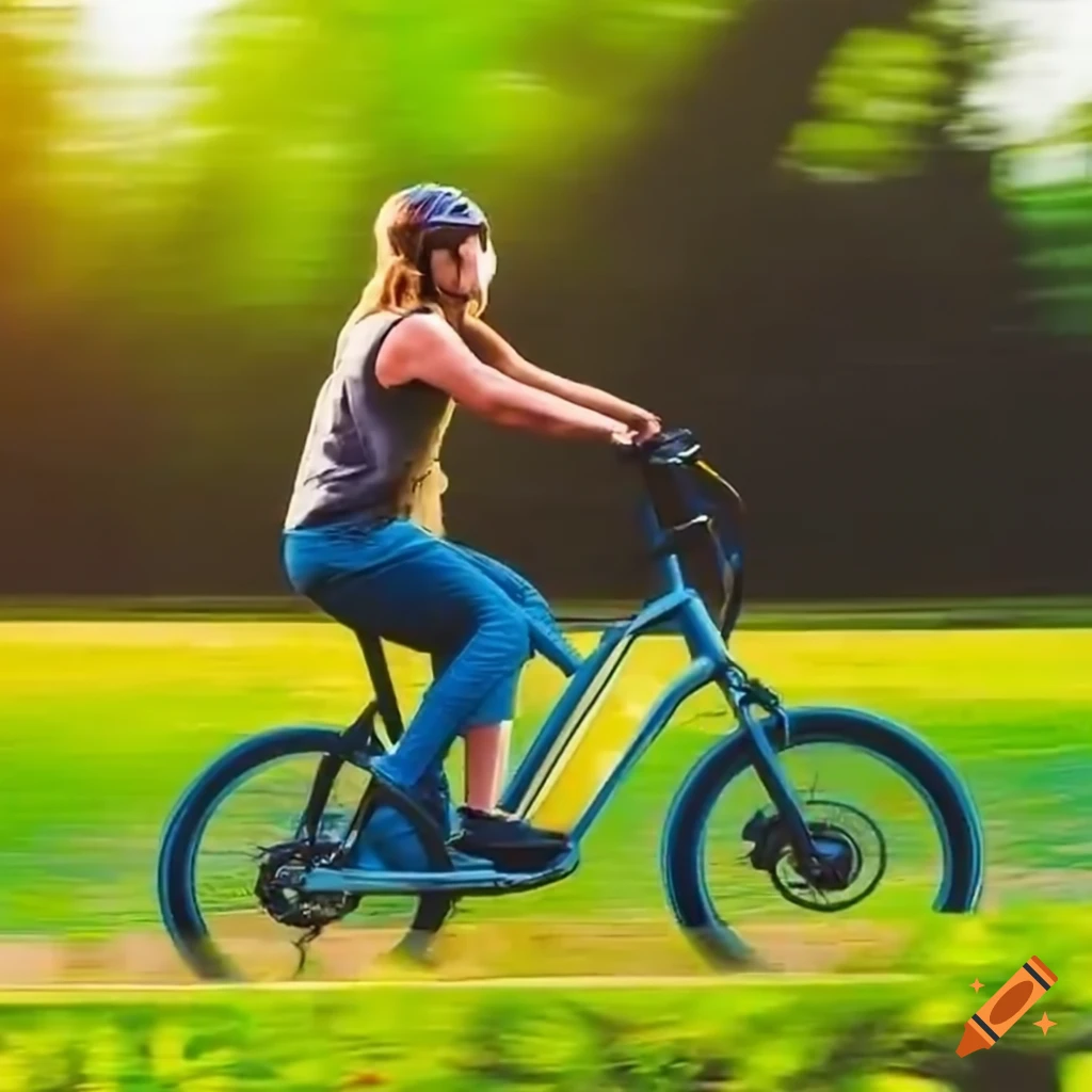 Person riding high-speed electric bike in the park on a beautiful day