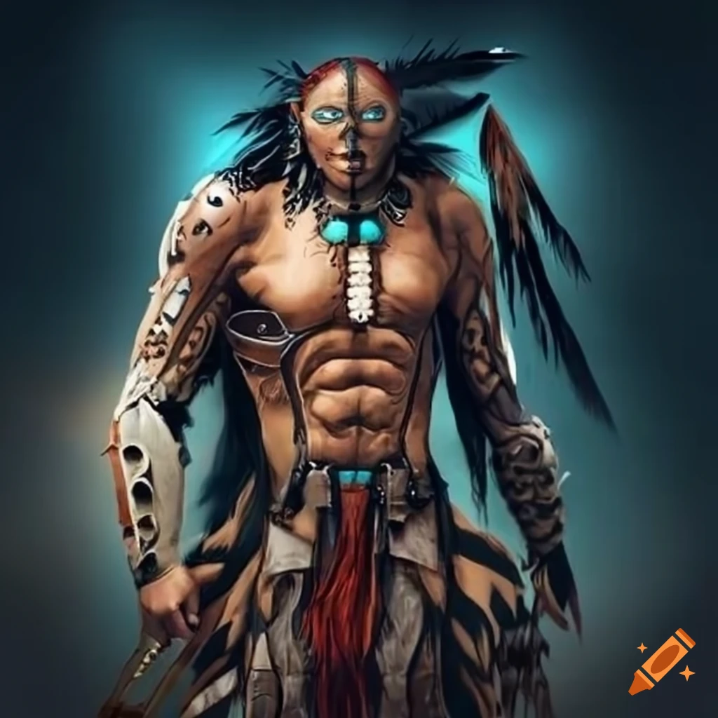 Cybernetic Native American warrior