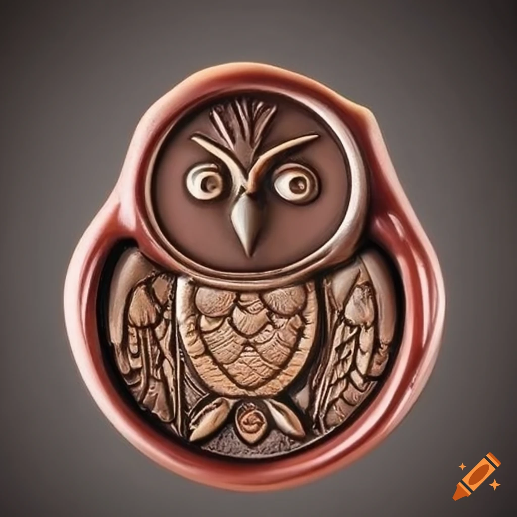 Owl face wax seal on Craiyon