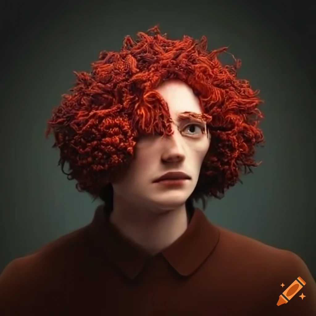Man with vibrant red broccoli hair on Craiyon