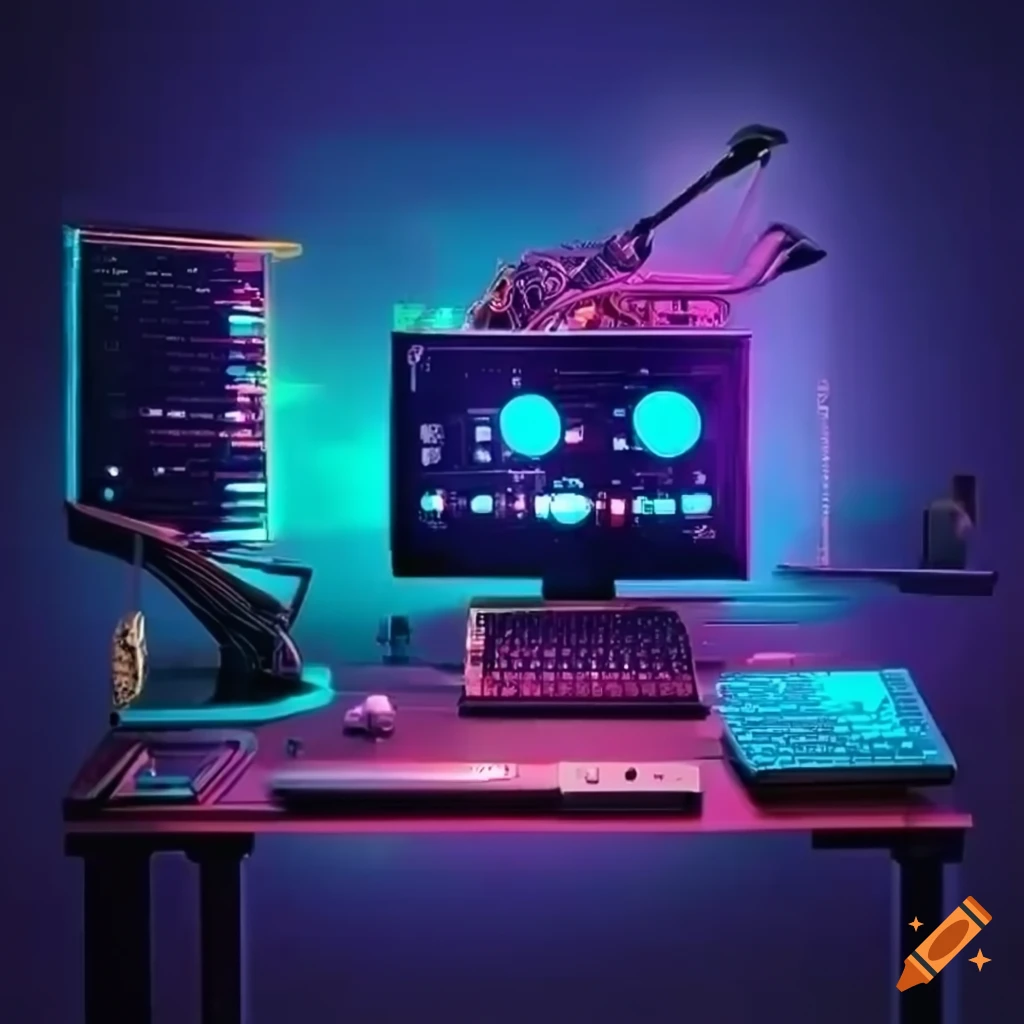 Developer coding on a computer with keyboard and tower on Craiyon