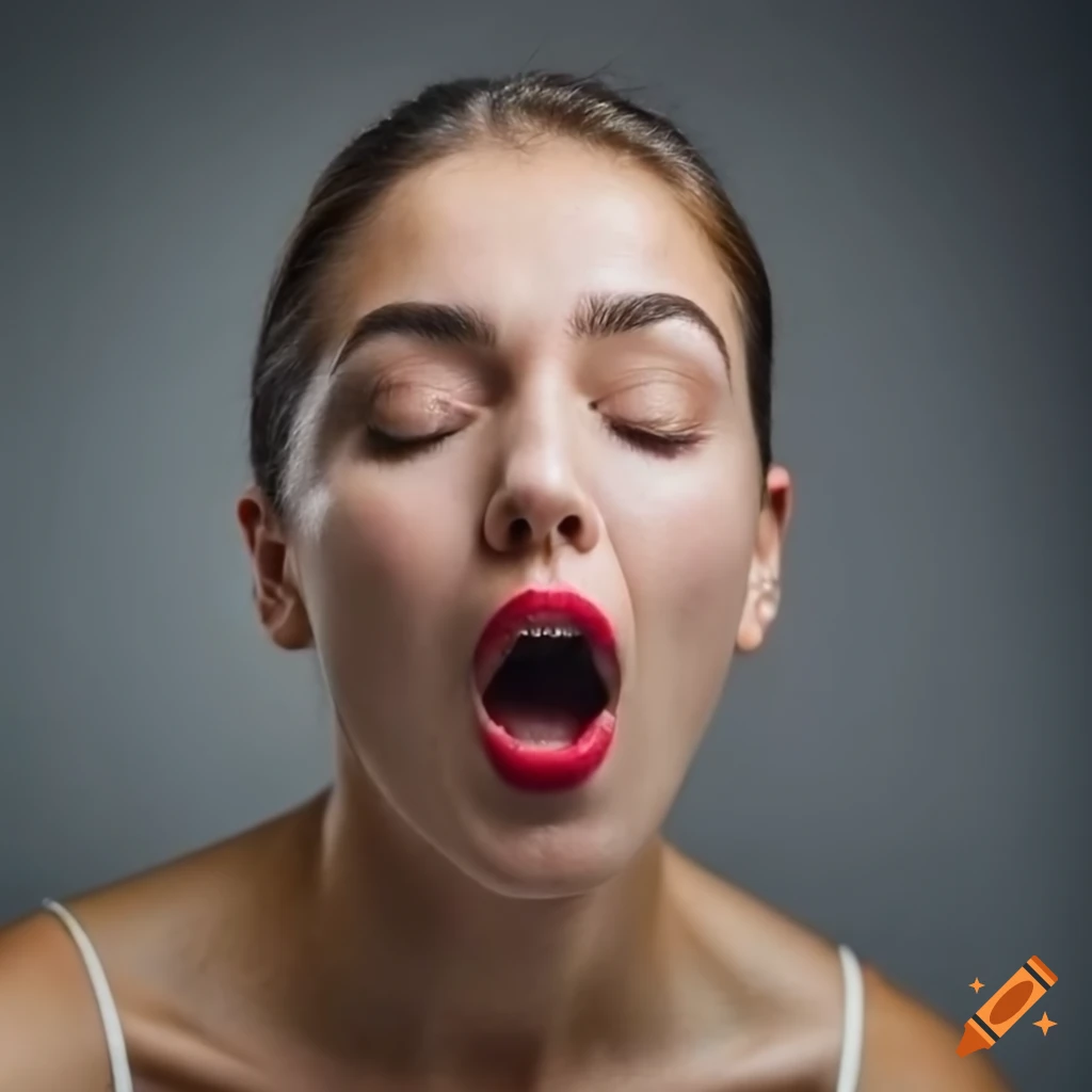 Close up Of A Woman With Emotional Expression And Head Thrown Back On close-up-of-emotional-woman-with-head-thrown-back-and-wide-open-mouth