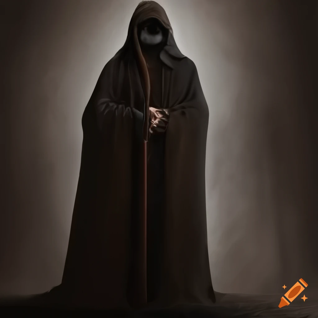 Mysterious figure in a cloak with obscured features on Craiyon