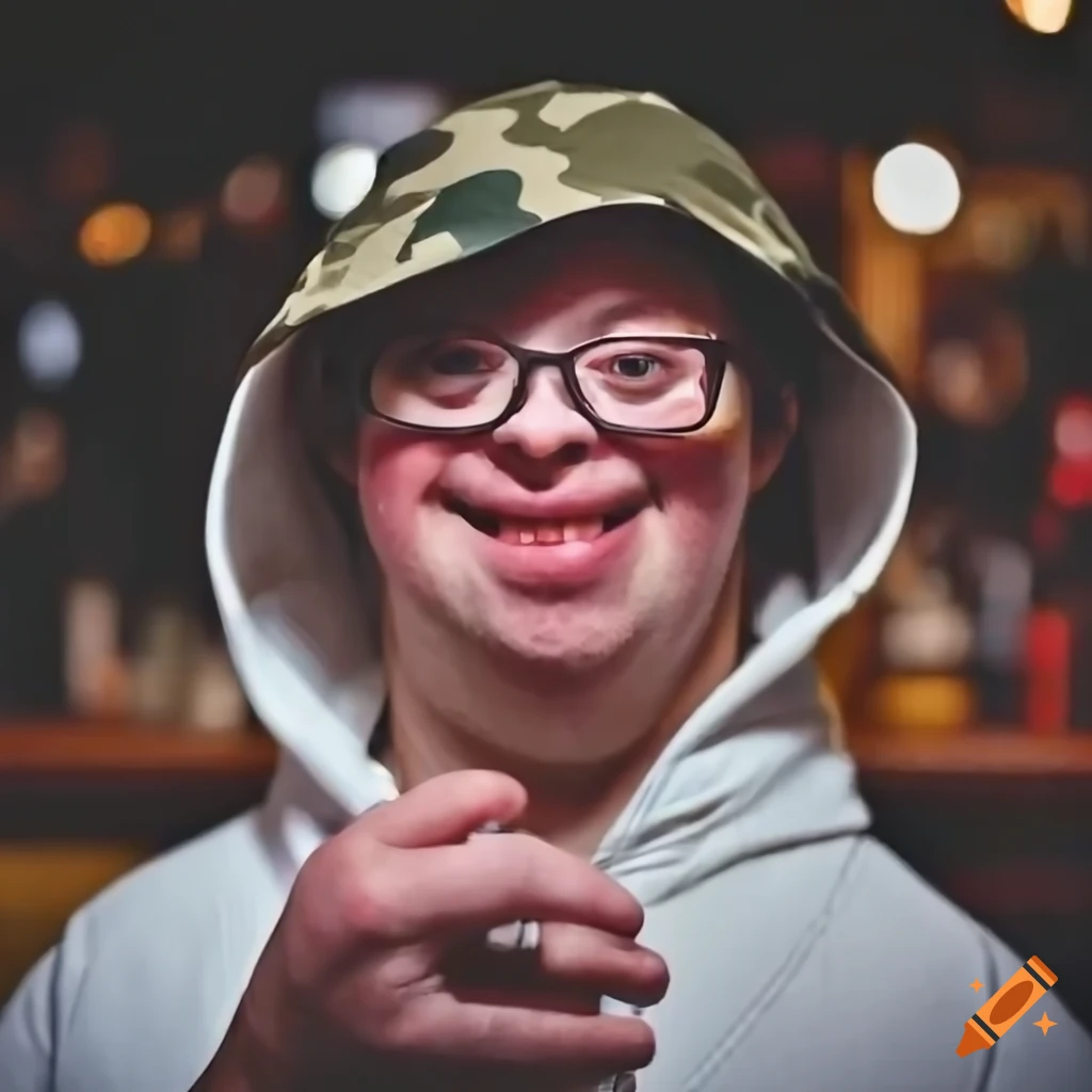 Smiling man with Down syndrome enjoying an evening at a pub