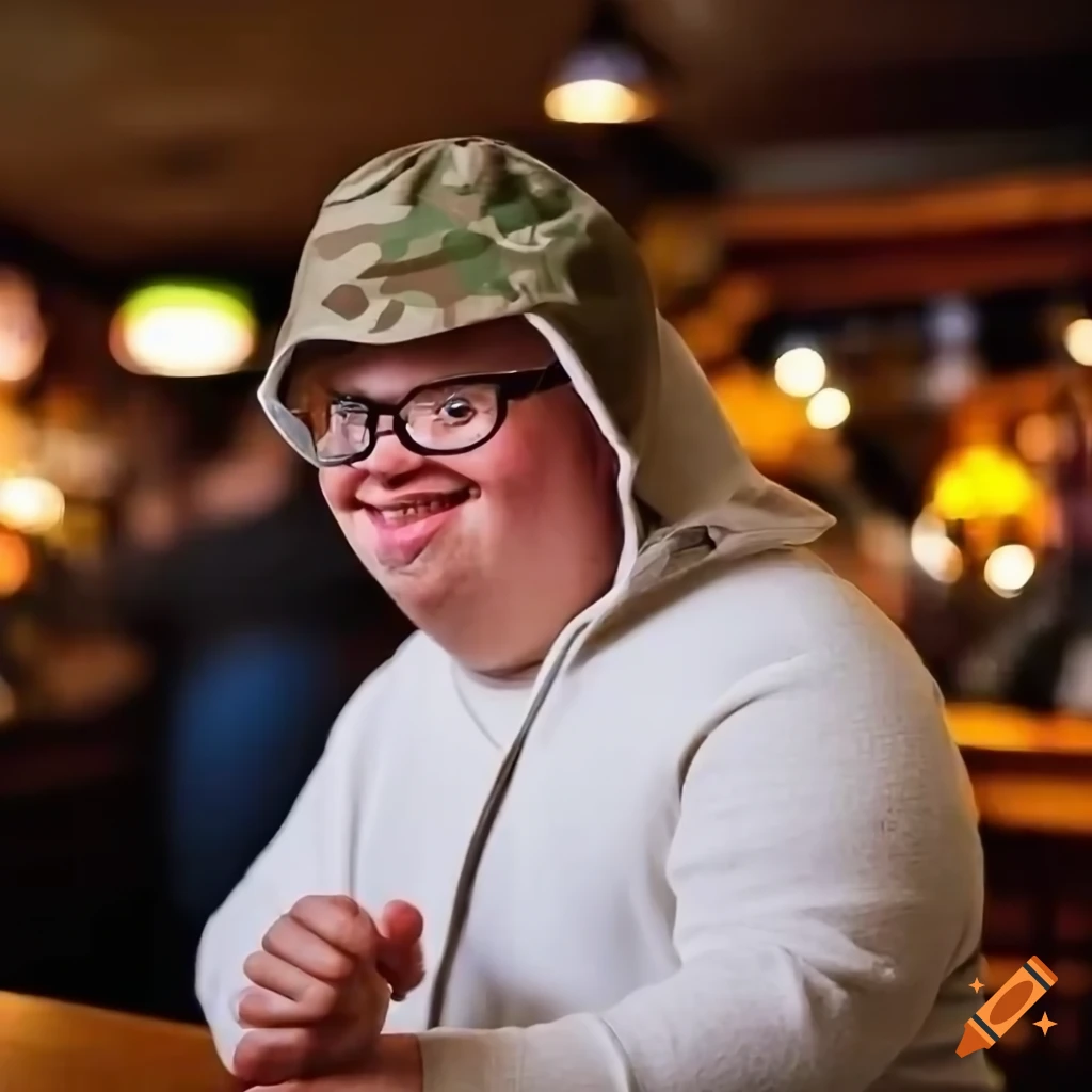 Happy man with Down syndrome enjoying an evening at a pub