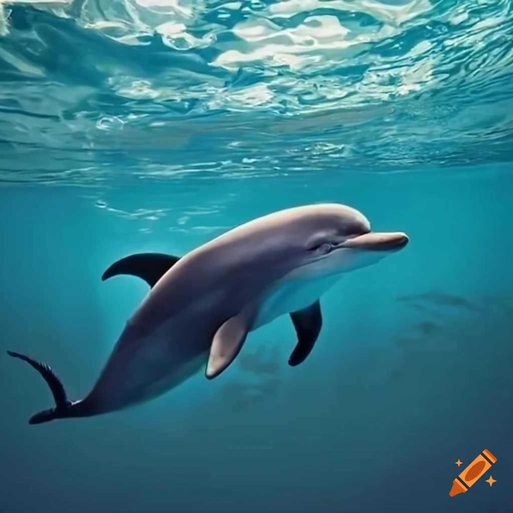 Young woman swimming with a friendly dolphin in the ocean