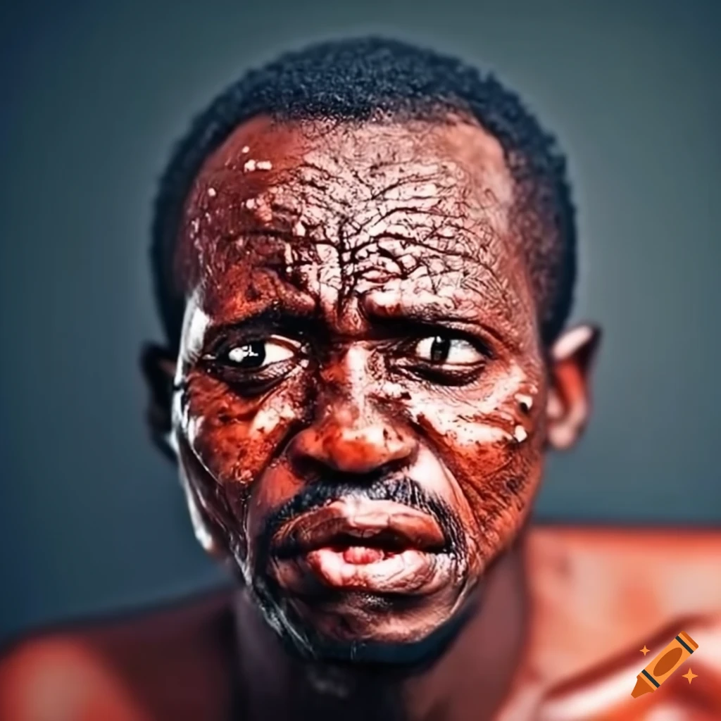 Nigerian middle aged man with a displeased expression and visible skin condition