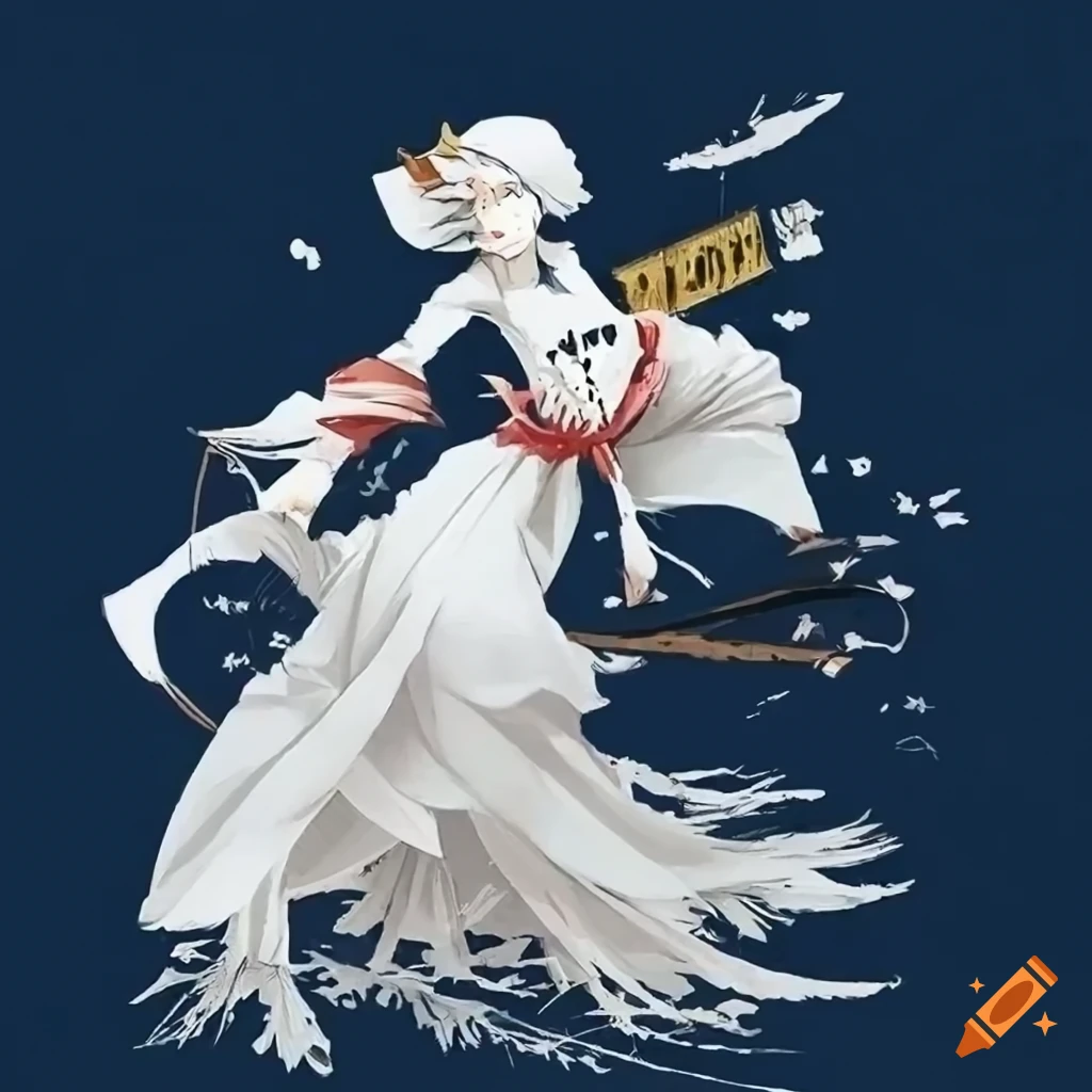 Ukiyo-e style luxurious brave scarecrow in white