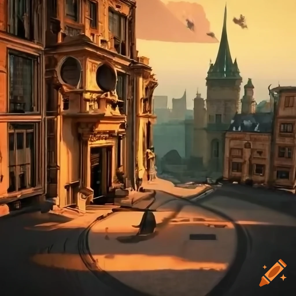 Morning view of a grand mansion with a road in the foreground