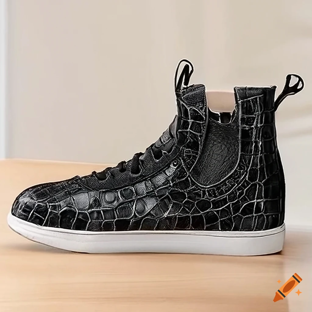 Black high rise alligator sneakers made with premium materials and intricate details