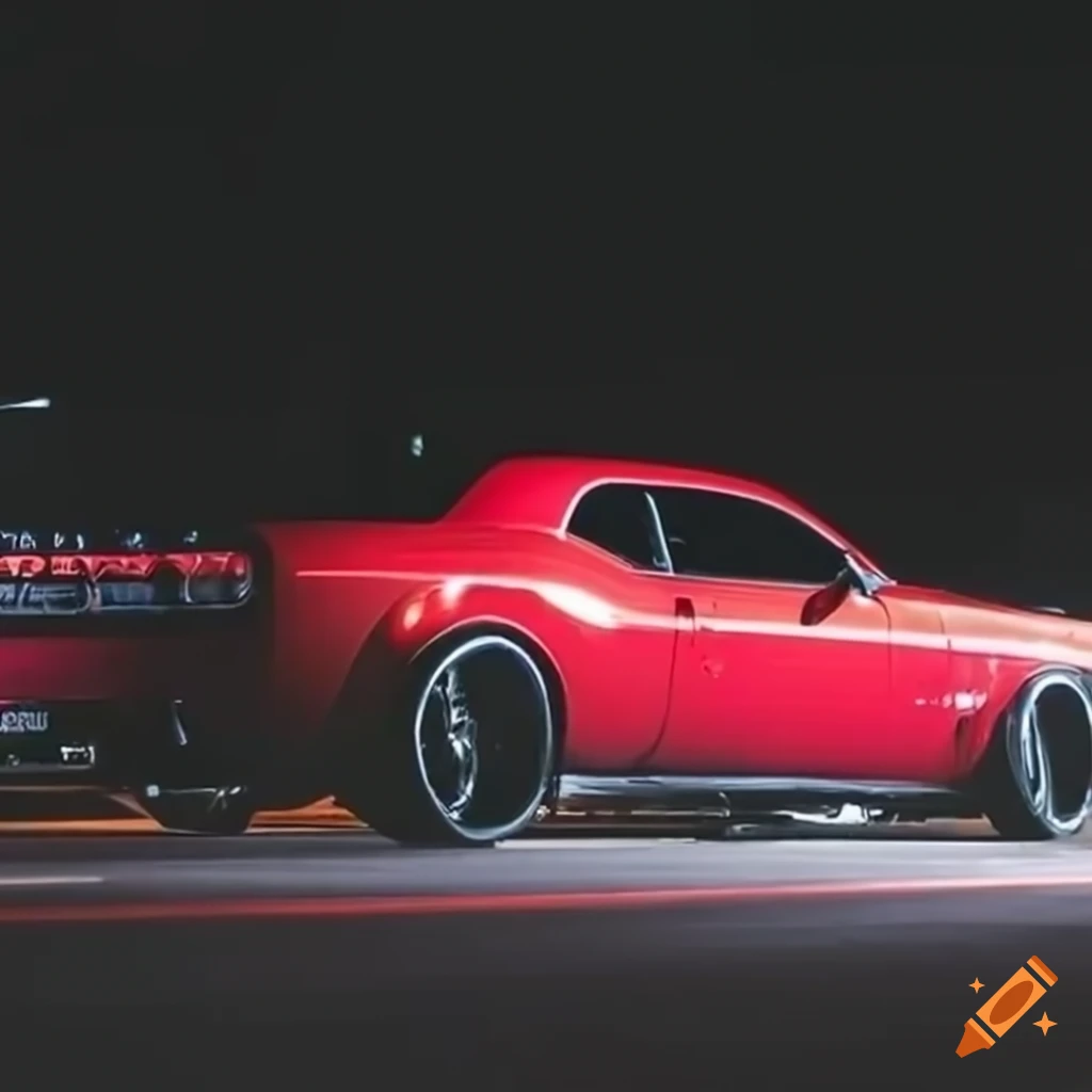 Dodge Challenger wide body on highway at night