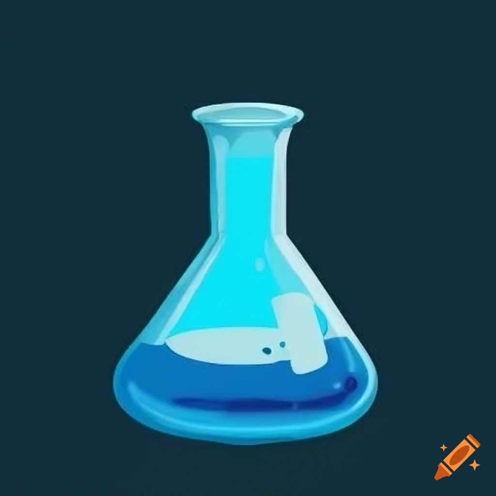 Cartoon style erlenmeyer flask with blue liquid and bubbles on Craiyon