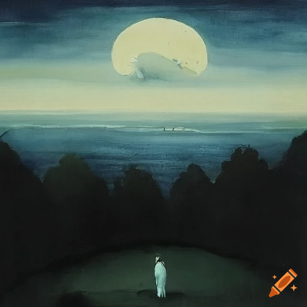 Watercolor landscape with black figure painting by rené magritte on Craiyon