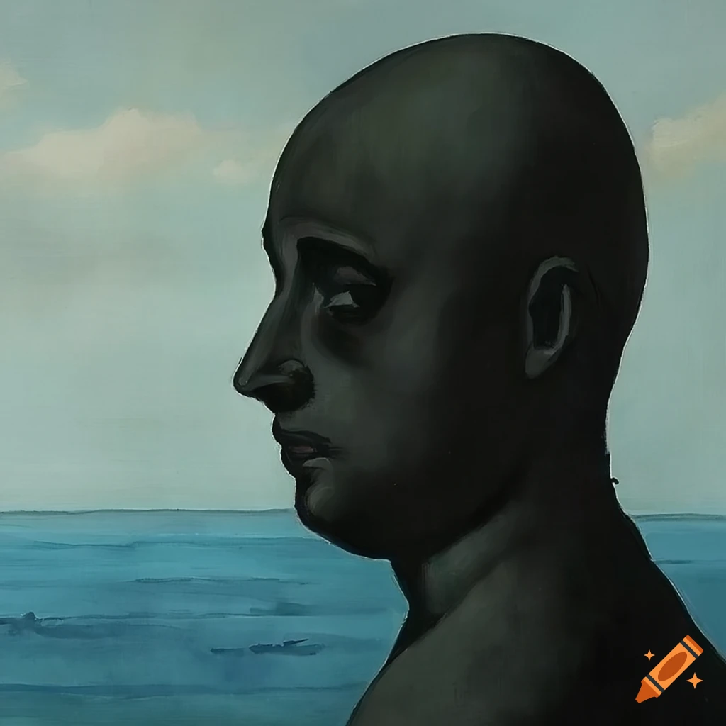 Watercolor landscape with black figure painting by rené magritte on Craiyon