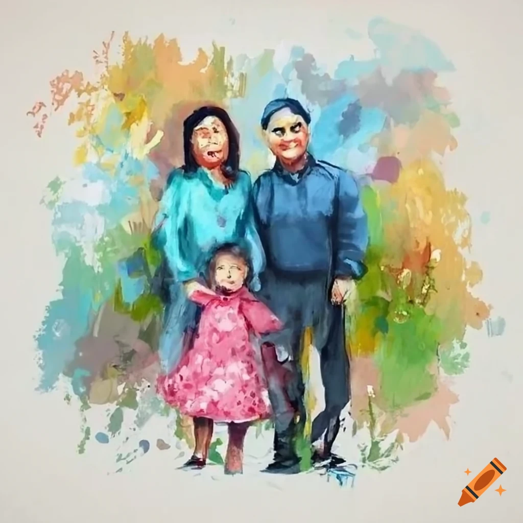 Painted family portrait illustration on Craiyon