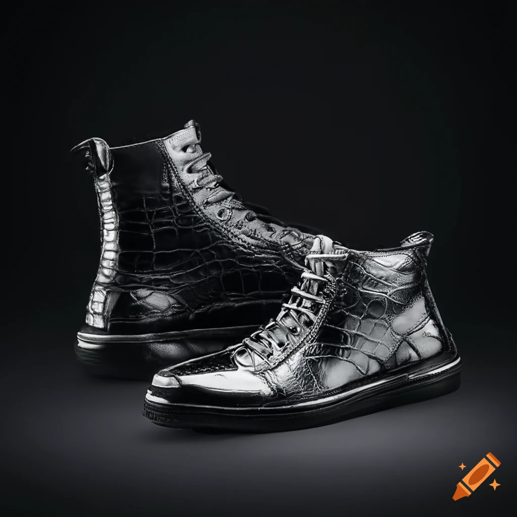 Men's shiny black high rise alligator leather sneakers