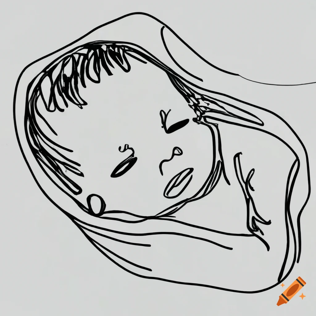 Single line drawing of a baby in a swaddle on Craiyon