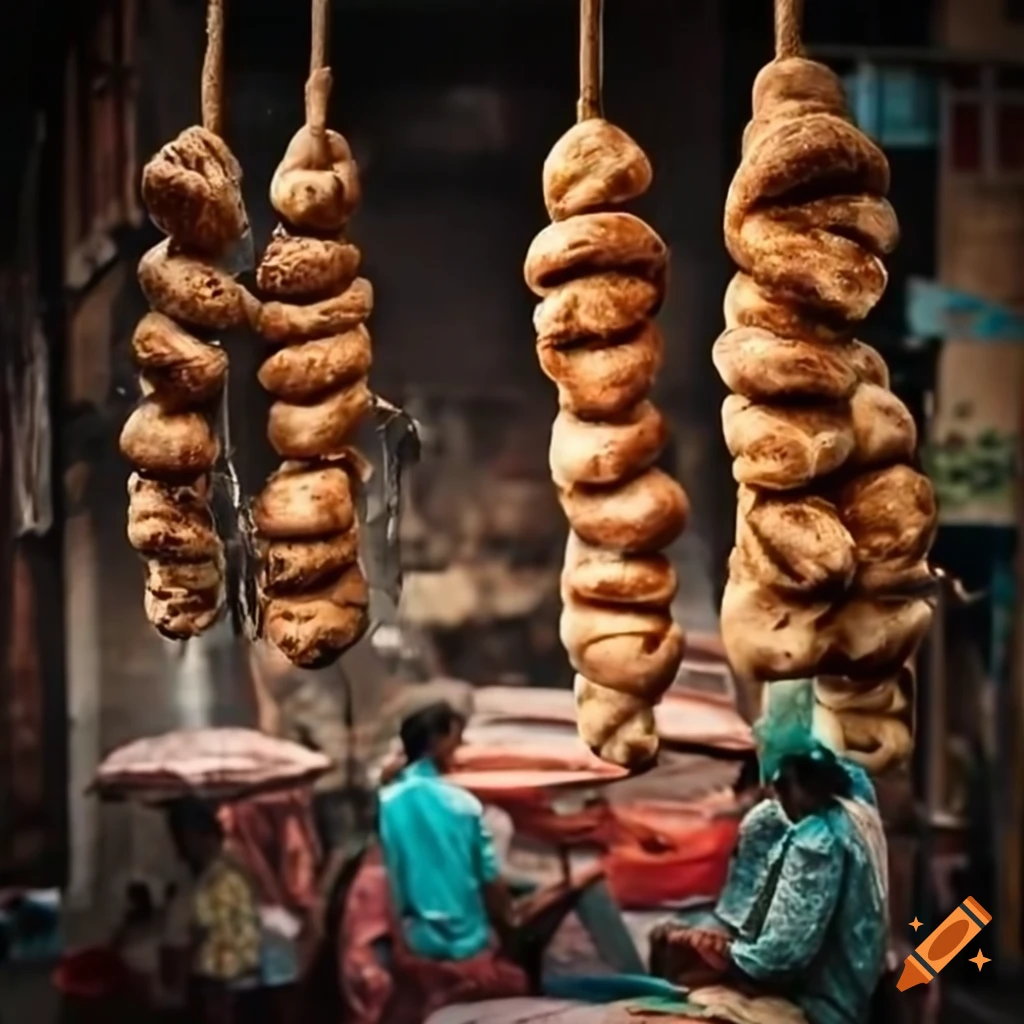 Dhaka street with hanging bread
