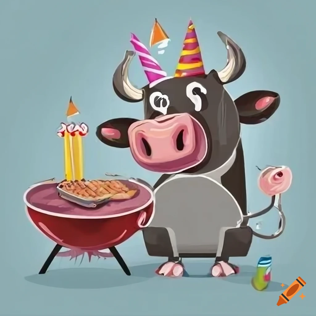 Birthday card with Weber barbecue and cow