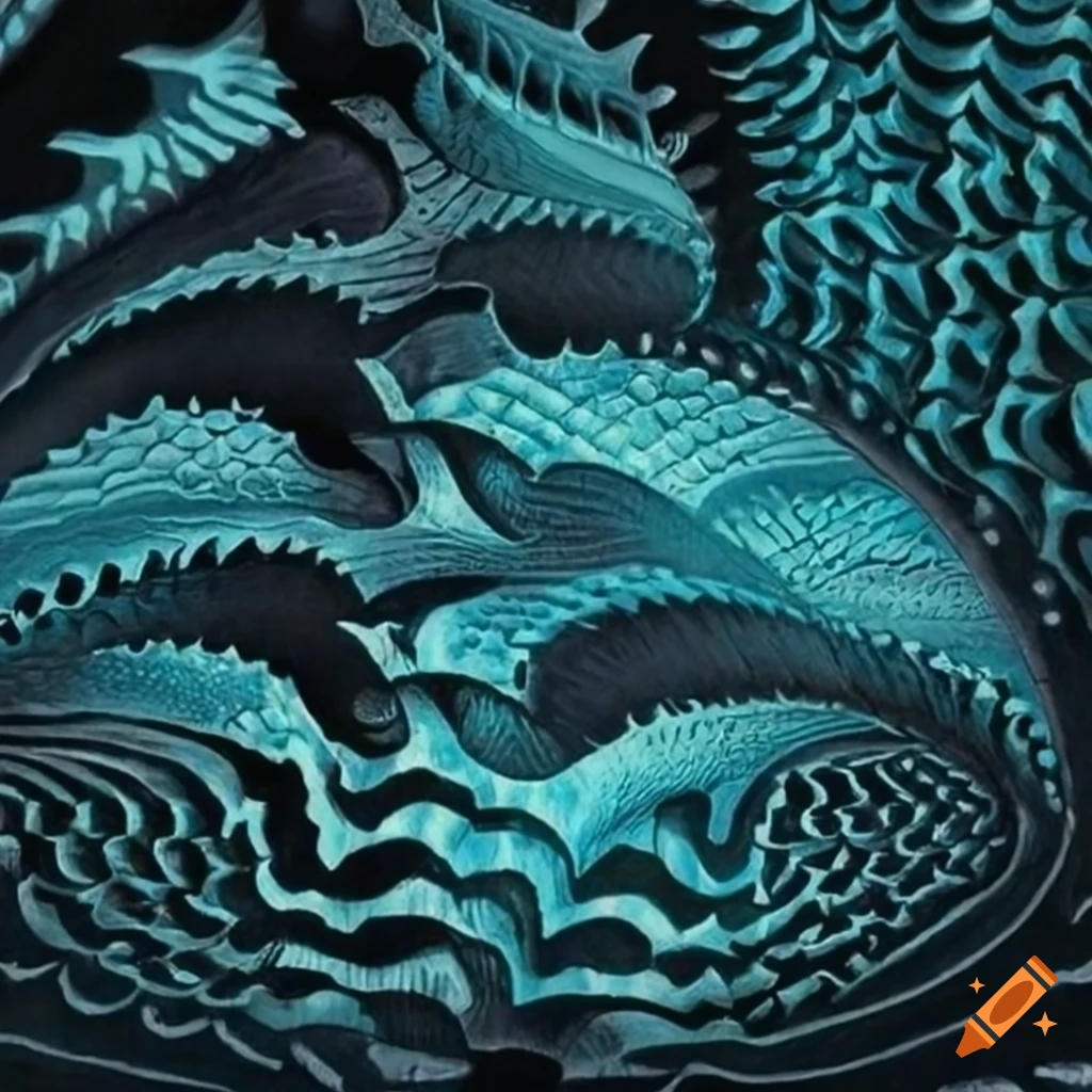 Mc escher fish and scale artwork on Craiyon