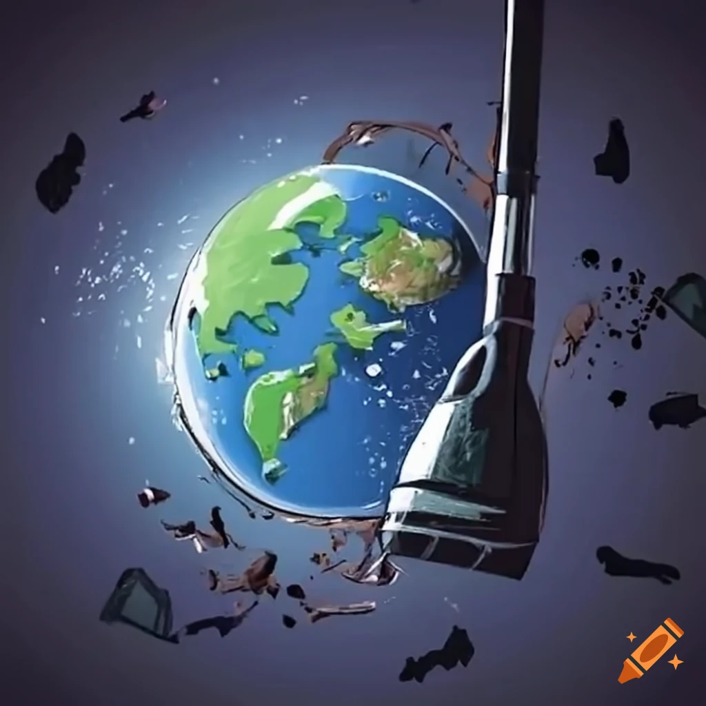 Vacuum cleaner cleaning space debris around earth on Craiyon