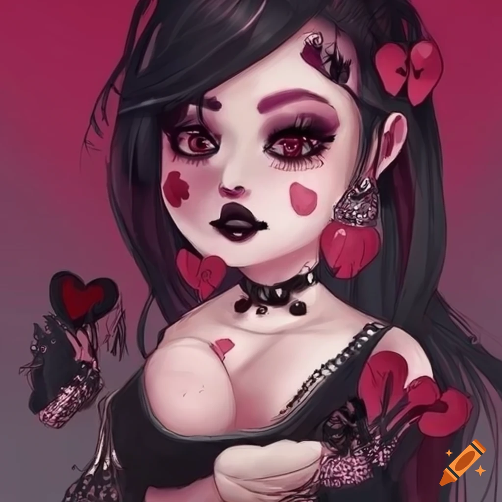 Charming gothic girl celebrating Valentine's Day