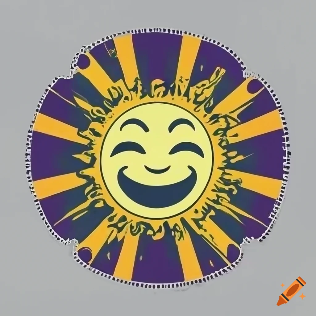 Smiling sun with rays in a circle sticker art style