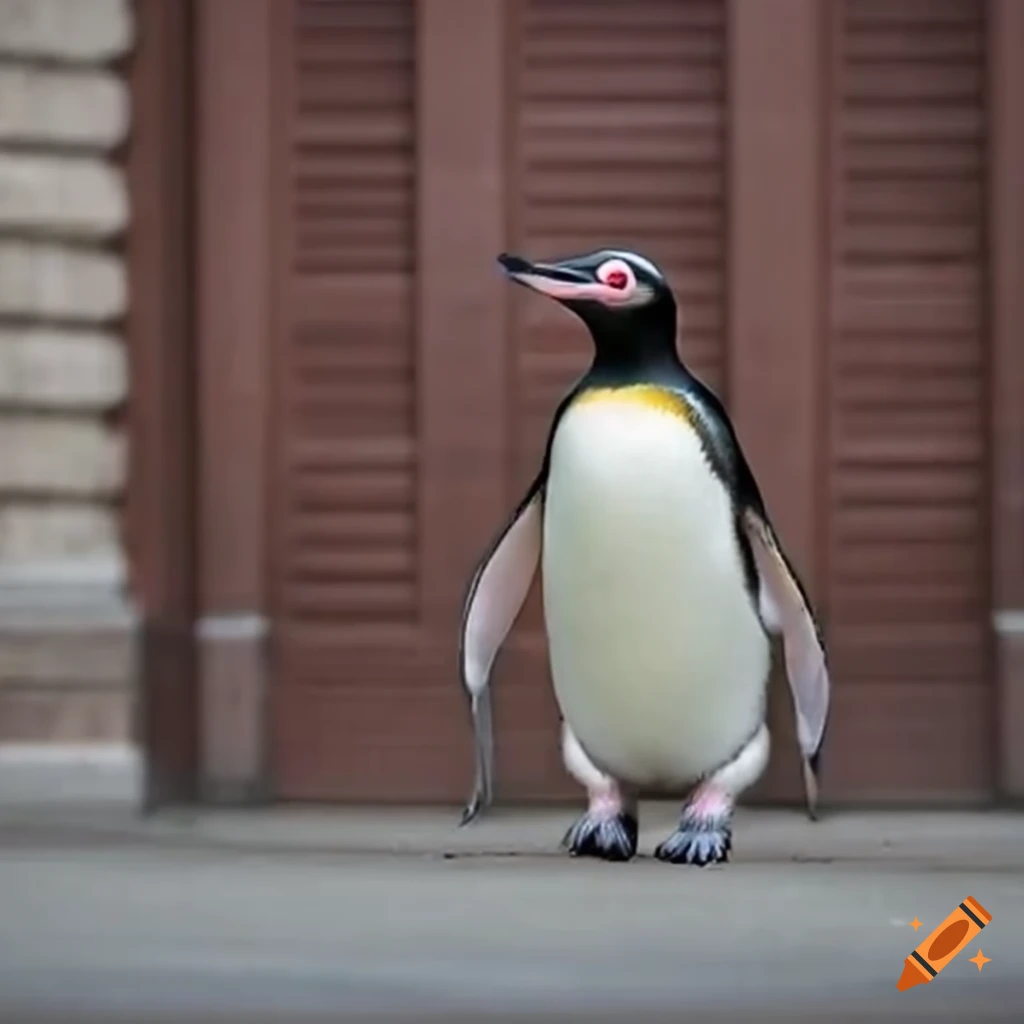 Penguin casting vote in front of election hall