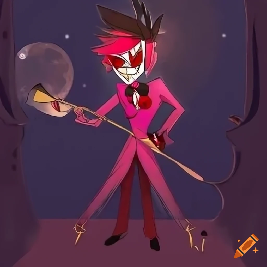 Alastor, the radio demon with his cane in a bright, realistic night ...