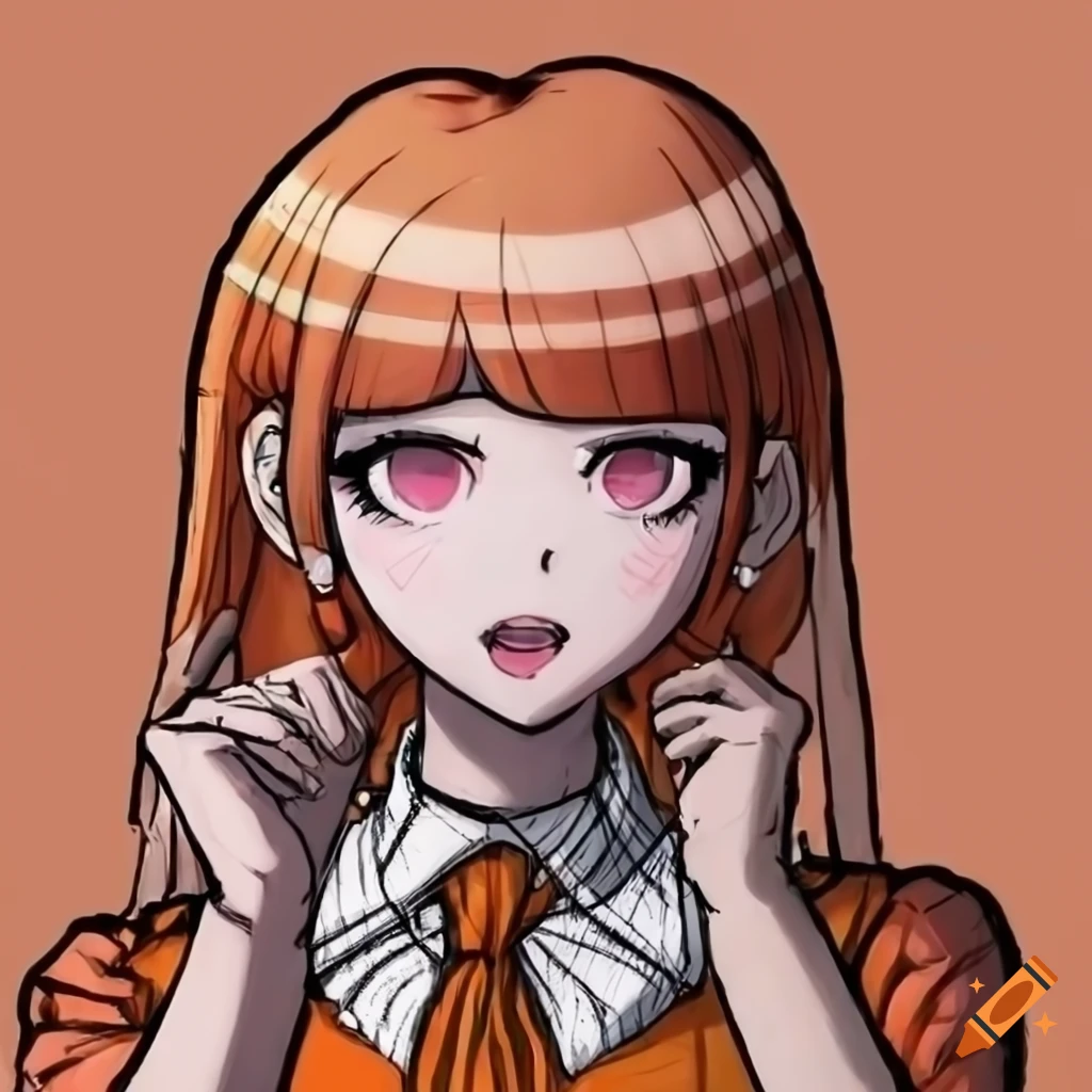 Character wearing orange clothes in danganronpa style on Craiyon