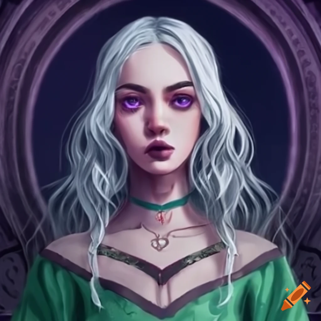Medieval fantasy portrait of a young woman with pale violet eyes and ...