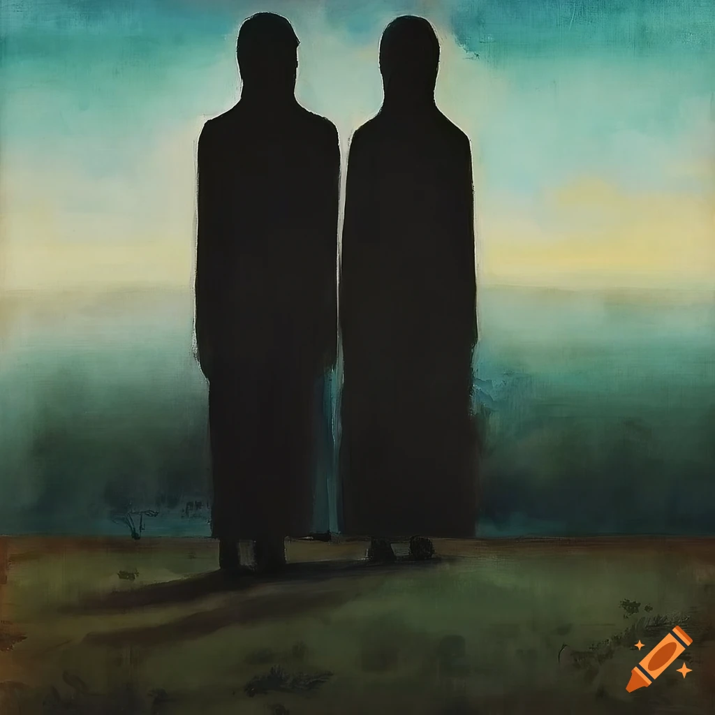 Watercolor landscape with black figure painting by rené magritte on Craiyon